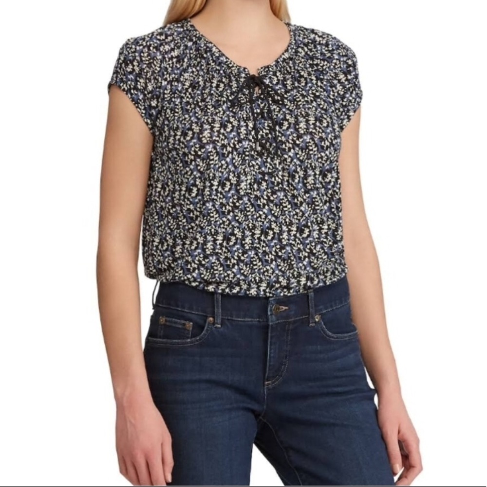 NWT Chaps cap-sleeve wildflower top women’s size Large